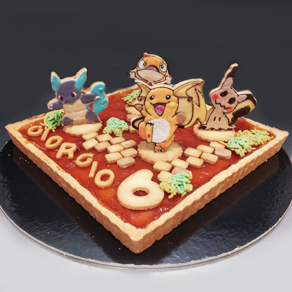 crostata albicocca con pokemon in frolla